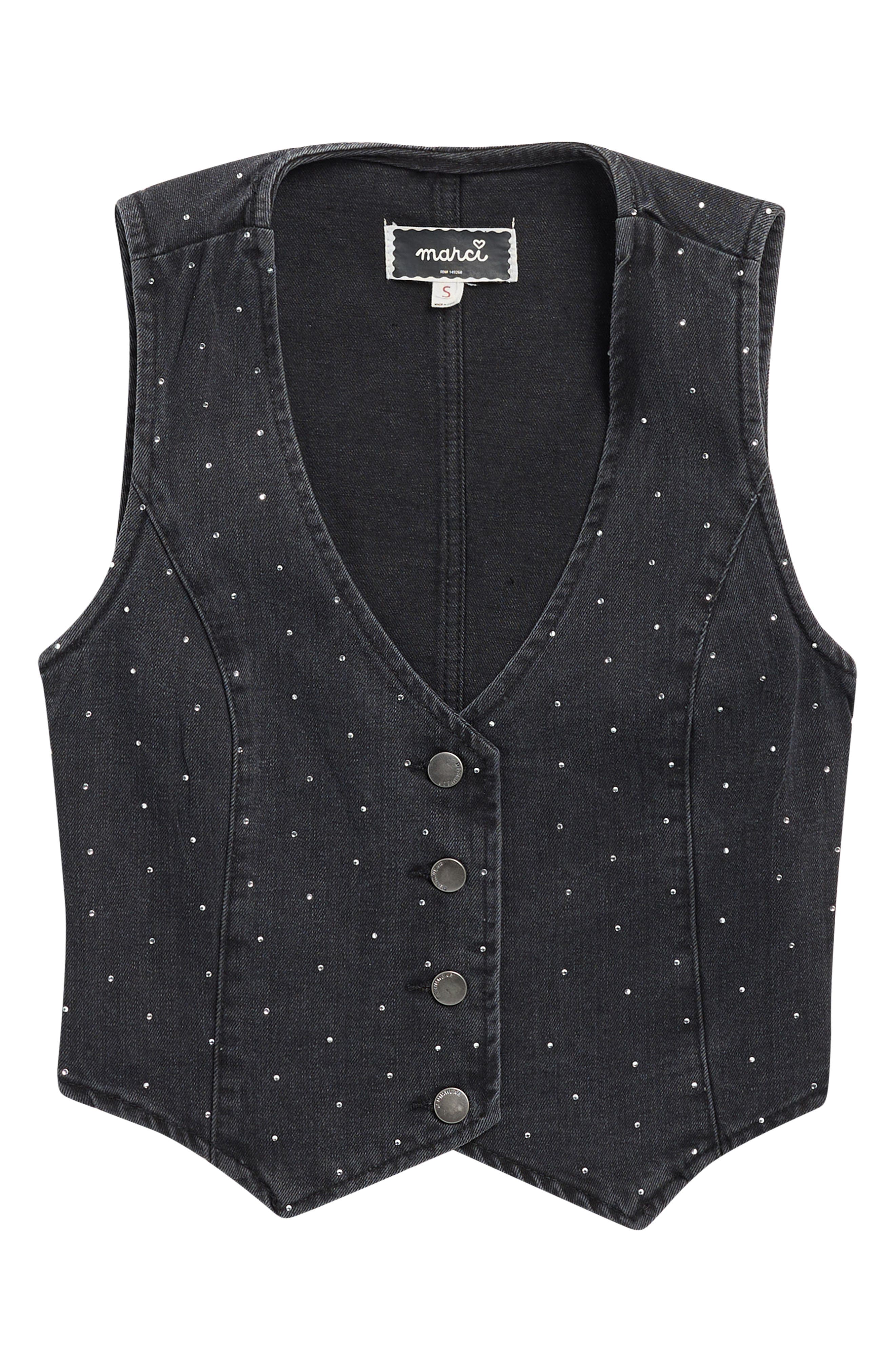 Kids' Crystal Embellished Denim Button-Up Vest