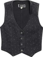 Marci Kids' Crystal Embellished Denim Button-Up Vest