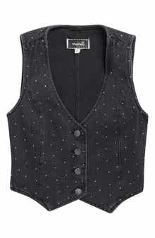 Kids' Crystal Embellished Denim Button-Up Vest