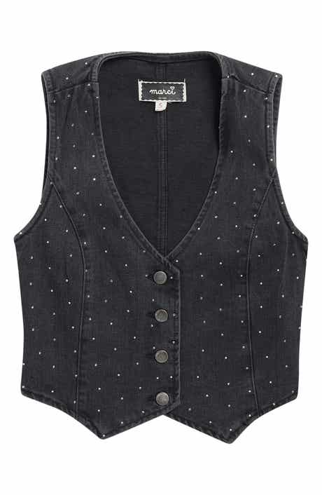 Kids' Crystal Embellished Denim Button-Up Vest