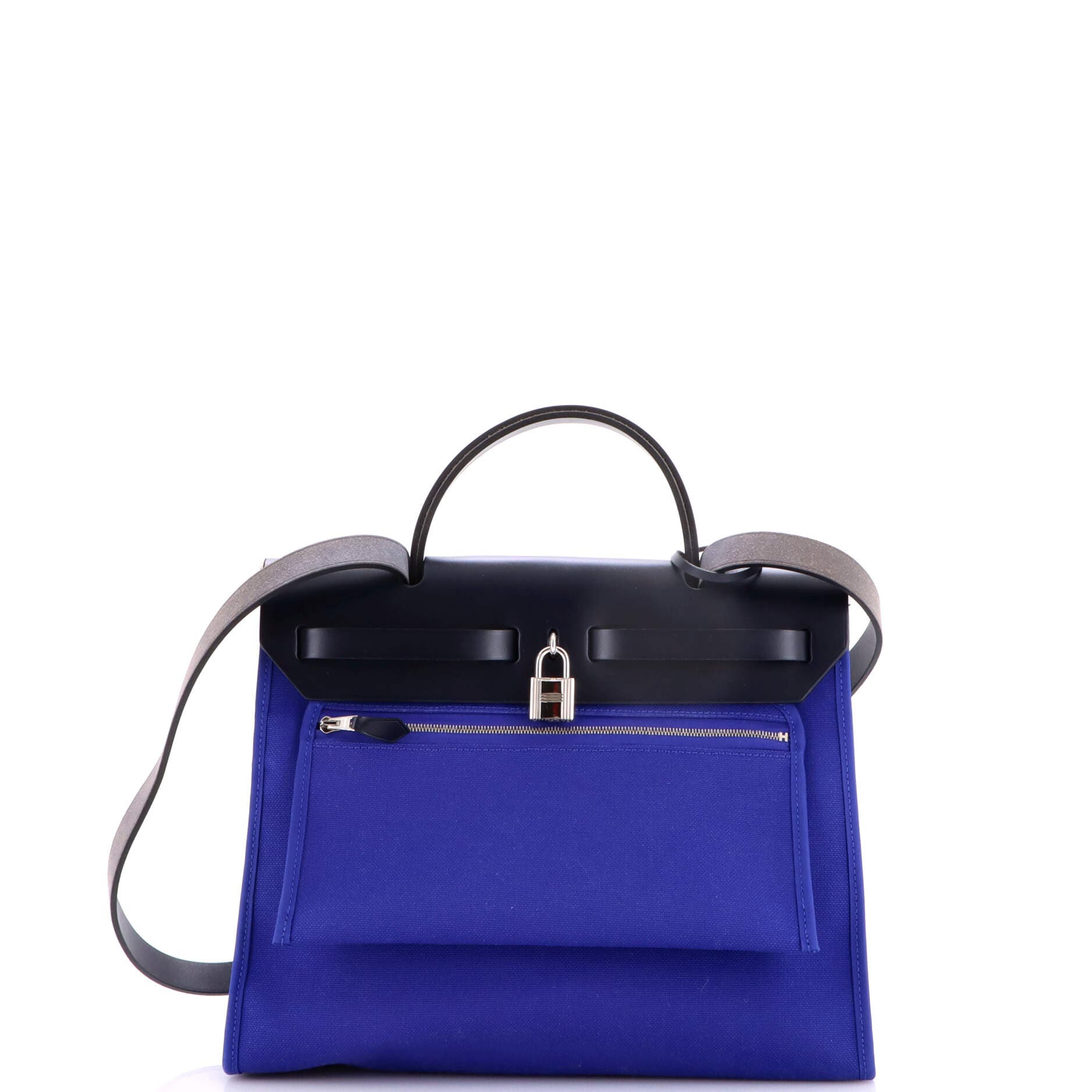 Pre-Owned Hermes Herbag Zip Leather and Toile 31, Alternate, color, Bleu Royal