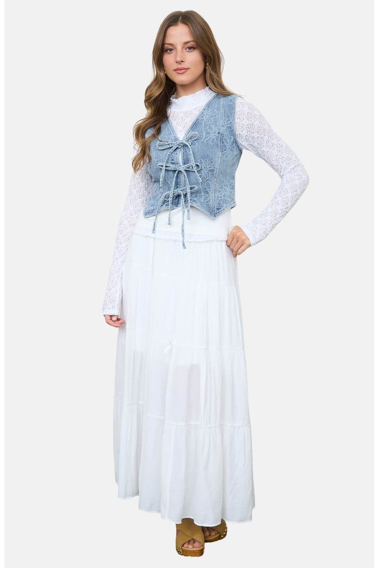 Floral Front Tie Vest, Alternate, color, DENIM