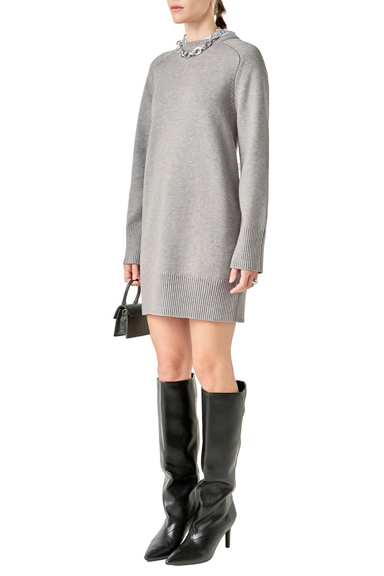 Crew Sweater Dress, Alternate, color, HEATHER GREY