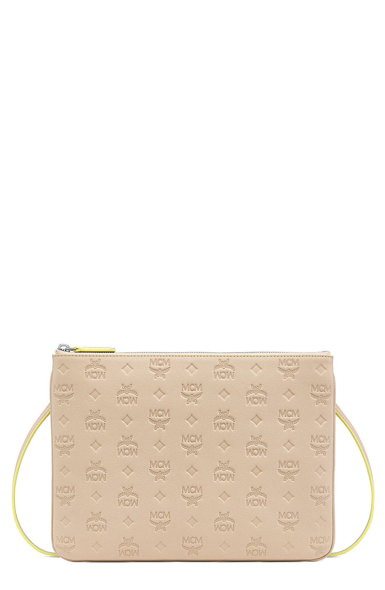 Klara Monogram Leather Crossbody Pouch, Main, color, CROISSANT