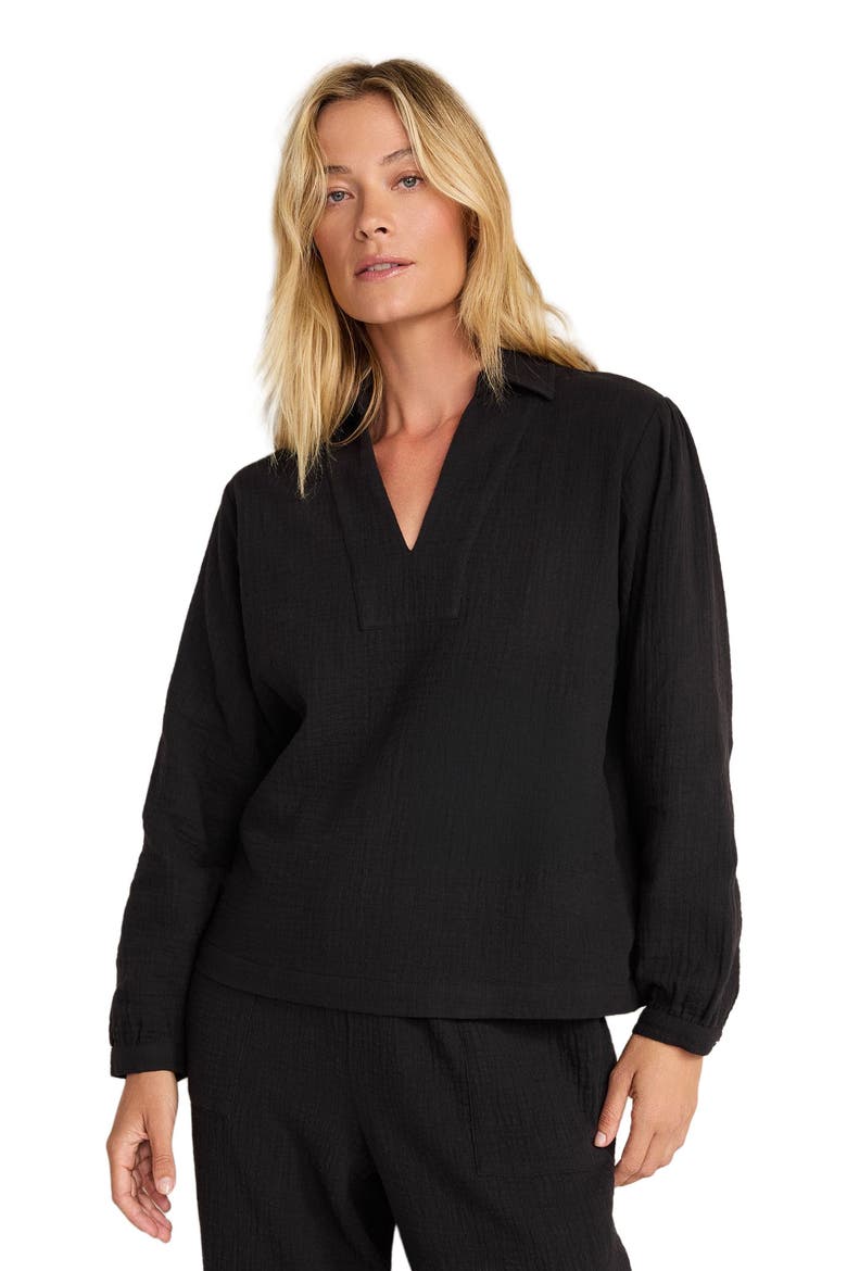 Textured Cotton Gauze Collared Top, Main, color, Black