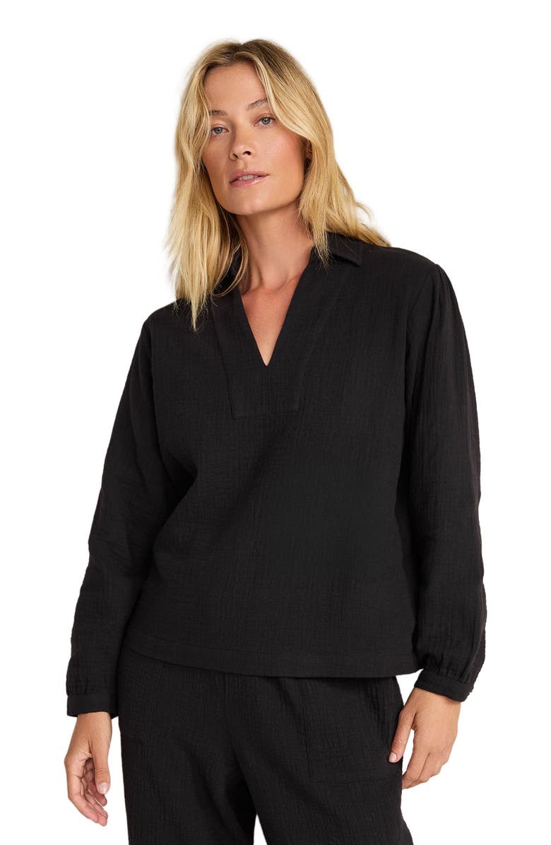 Haven Well Within Textured Cotton Gauze Collared Top, Main, color, Black