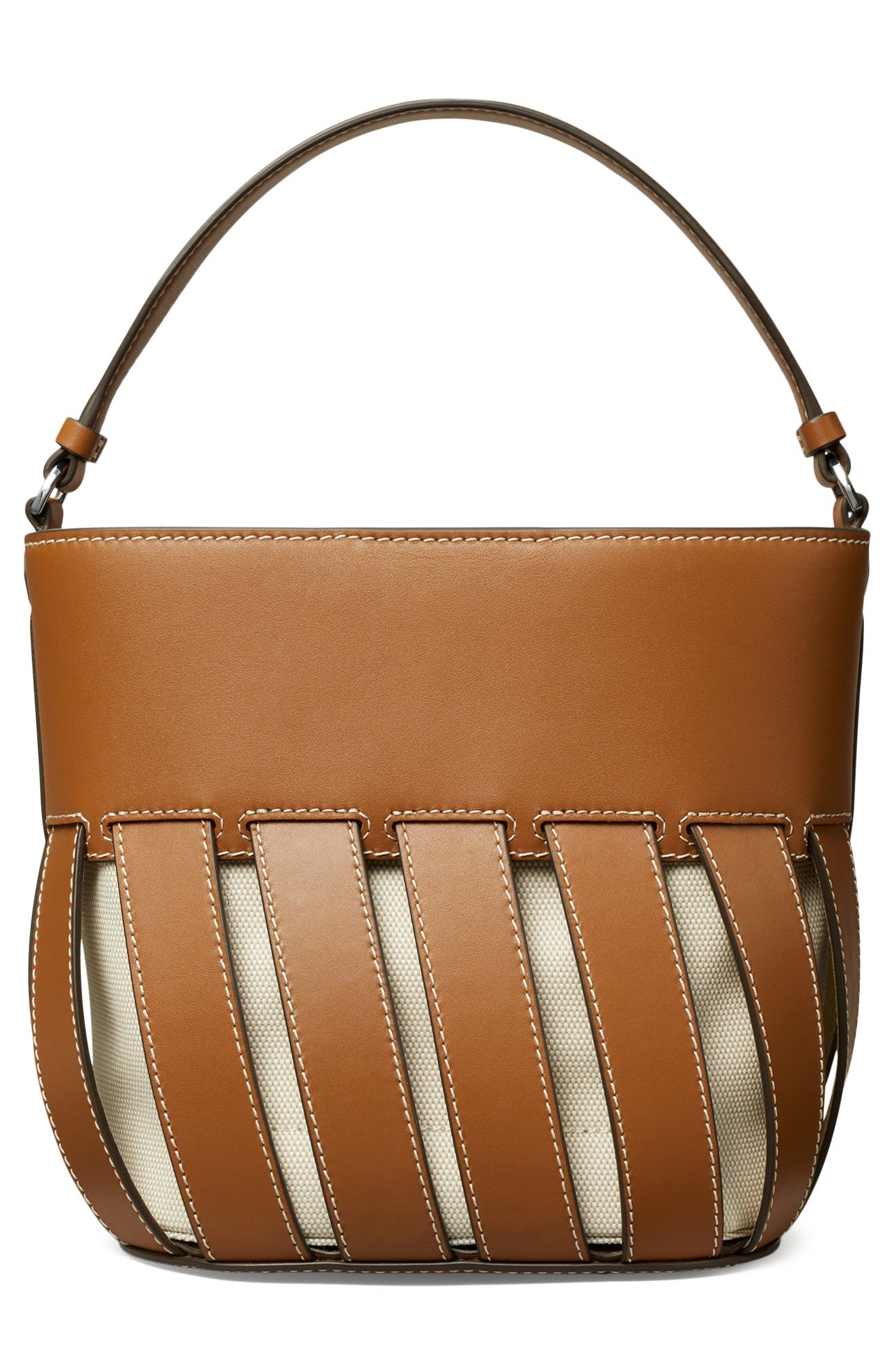 Tory Burch Small McGraw Stripe Leather Bucket Bag, Alternate, color, 
