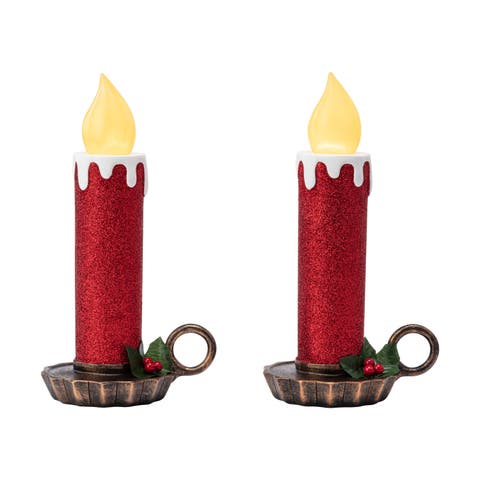 10 in. Set of 2 Flickering LED Striped Candles
