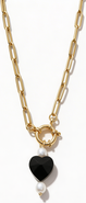 Joey Baby Paperclip Chain Necklace with Black Heart Pendant