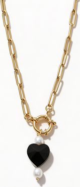 Joey Baby Paperclip Chain Necklace with Black Heart Pendant