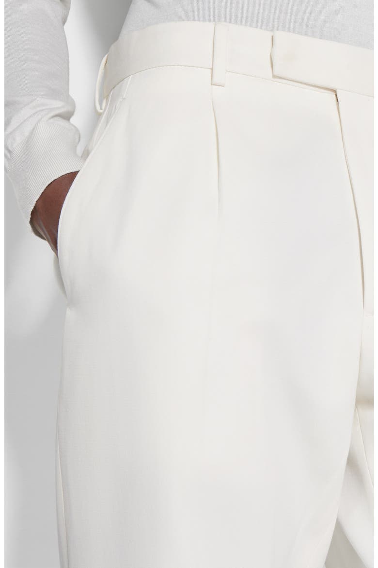 Pleat Front Cotton & Wool Trousers, Alternate, color, BIANCO ZEGNA