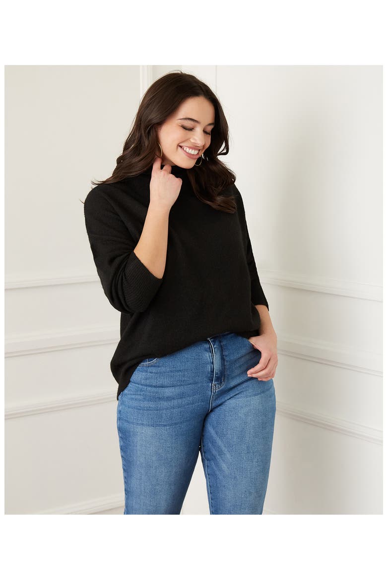 Mock Neck Sweater, Alternate, color, BLACK