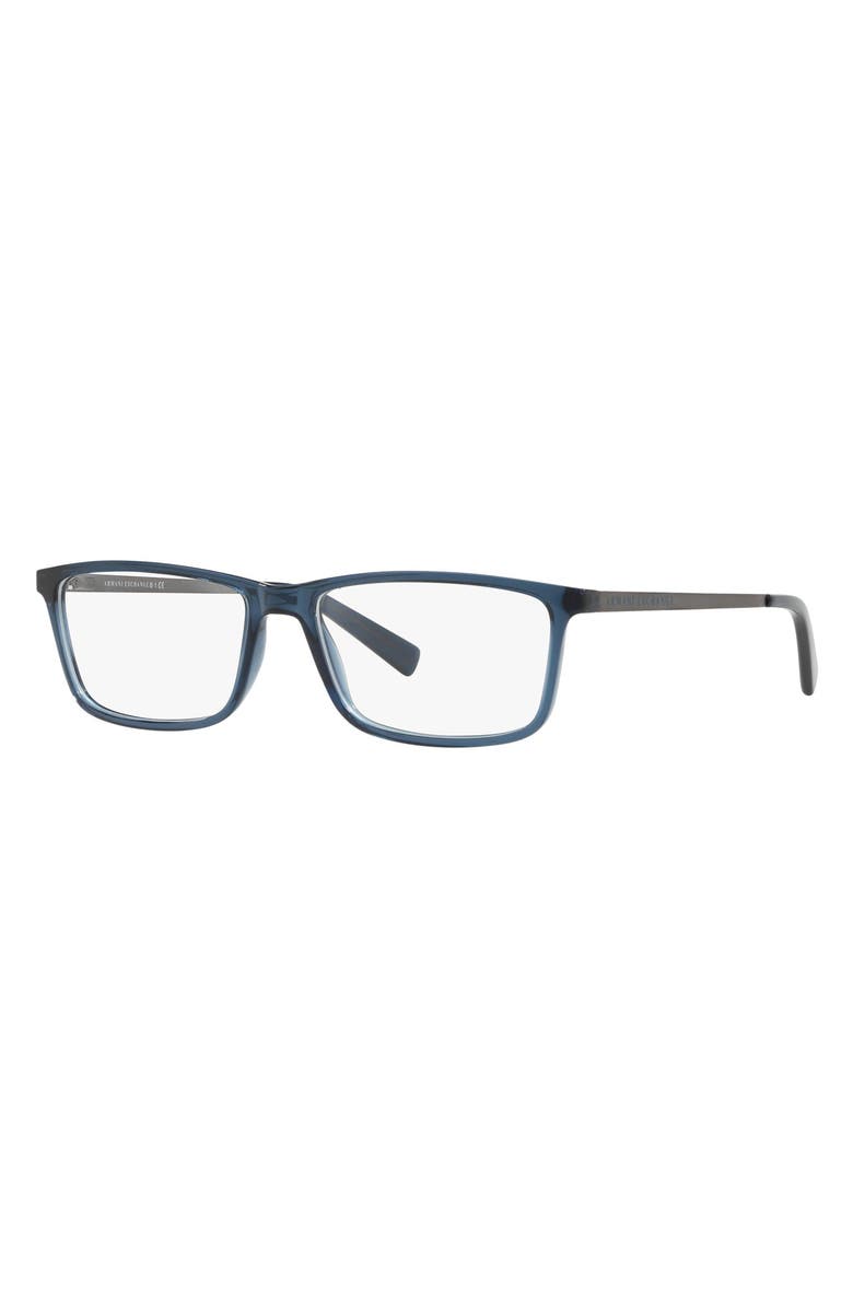 AX Armani Exchange 55mm Rectangular Optical Glasses, Alternate, color, Transparent Blue