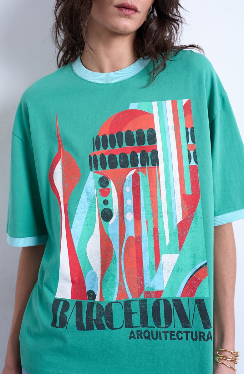 Topshop Barcelona Graphic Cotton T-Shirt, Alternate, color, Mgreen