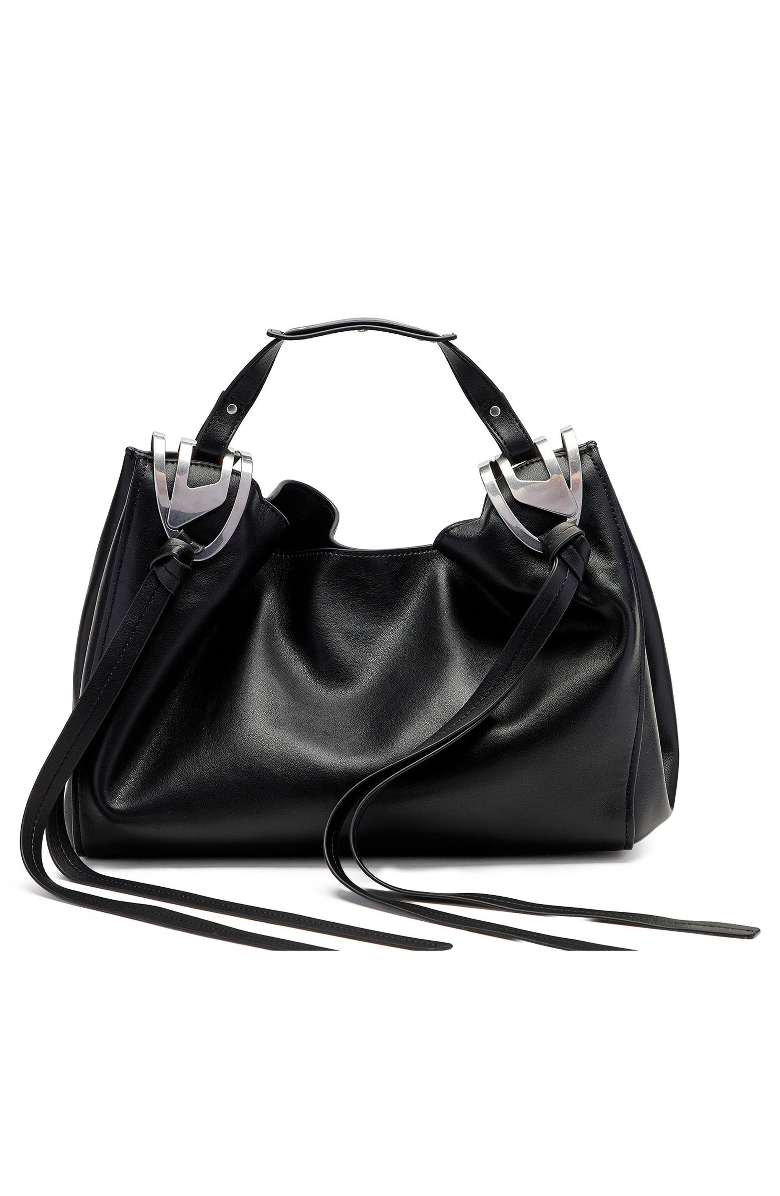 DIESEL<sup>®</sup> Medium Knot-D Top Handle Faux Leather Handbag, Alternate, color, Black