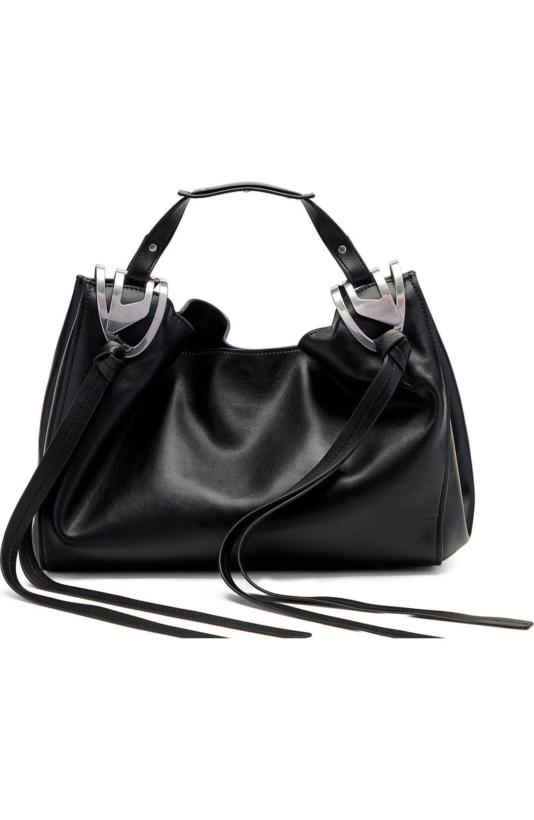 DIESEL<sup>®</sup> Medium Knot-D Top Handle Faux Leather Handbag, Alternate, color, Black