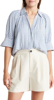 MAX STUDIO Stripe Short Sleeve Blouse