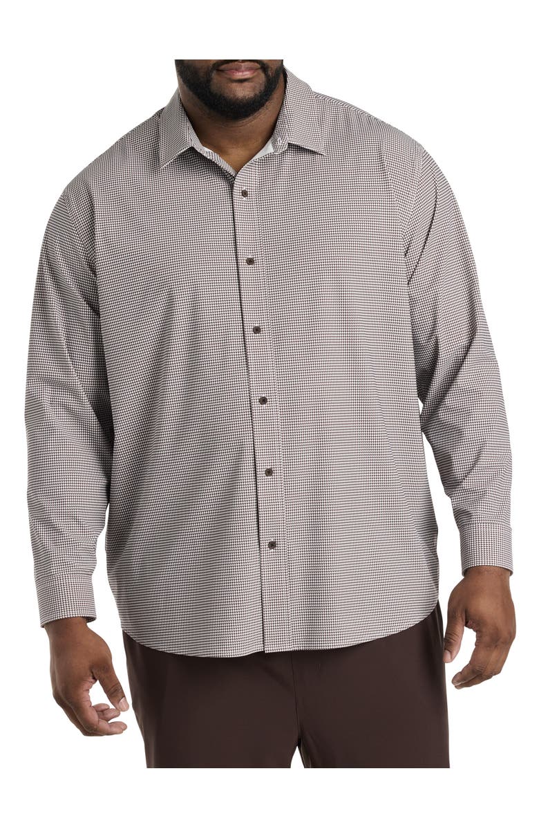 Society of One by DXL Big & Tall Houndstooth Performance Sport Shirt, Alternate, color, Brown