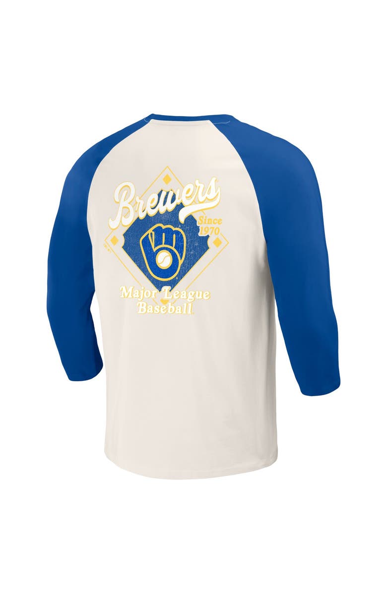 Darius Rucker Collection by Fanatics Men's Darius Rucker Collection by Fanatics Royal/White Milwaukee Brewers Cooperstown Collection Raglan 3/4-Sleeve T-Shirt, Alternate, color, 