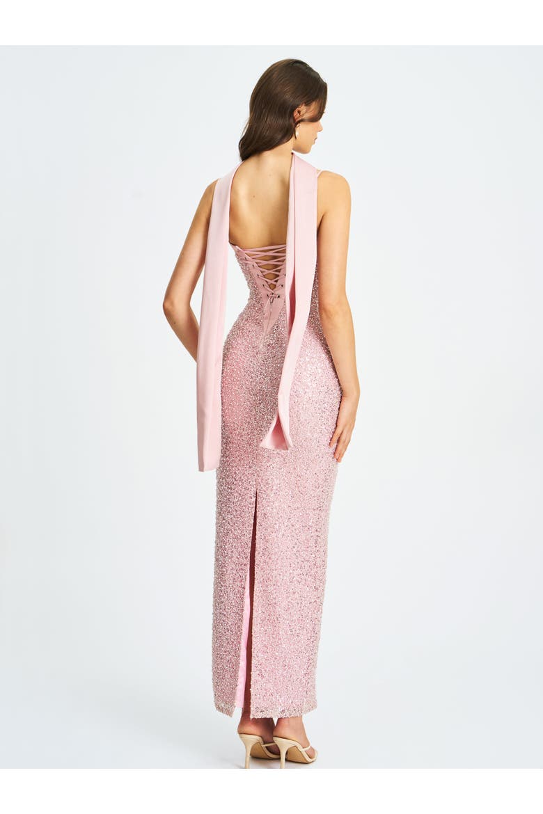 Raizel Beaded Sequin Bodycon Gown with Scarf, Alternate, color, Pink