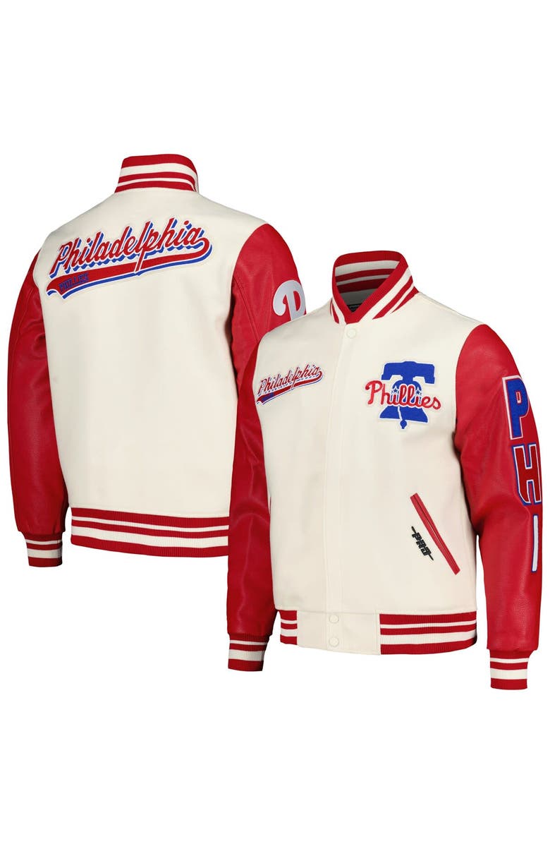 PRO STANDARD Men's Pro Standard Cream Philadelphia Phillies Script Tail Wool Full-Zip Varity Jacket, Main, color, Cream