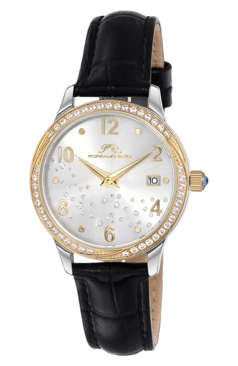 PORSAMO BLEU Ruby Sunray Croc Embossed Leather Strap Watch, 34mm, Main, color,