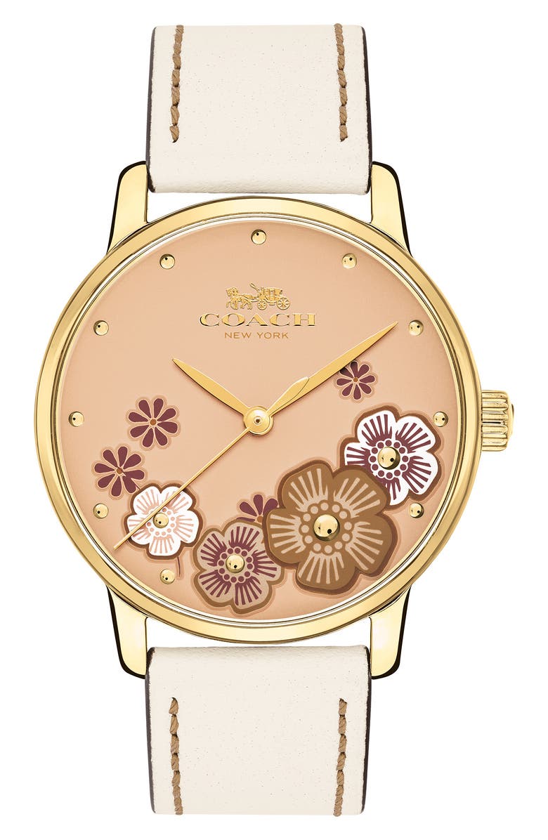 COACH Grand Leather Strap Watch, 36mm, Main, color, 