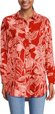 Lands' End Women's Plus Size Cotton Voile Billowy Oversized Shirt