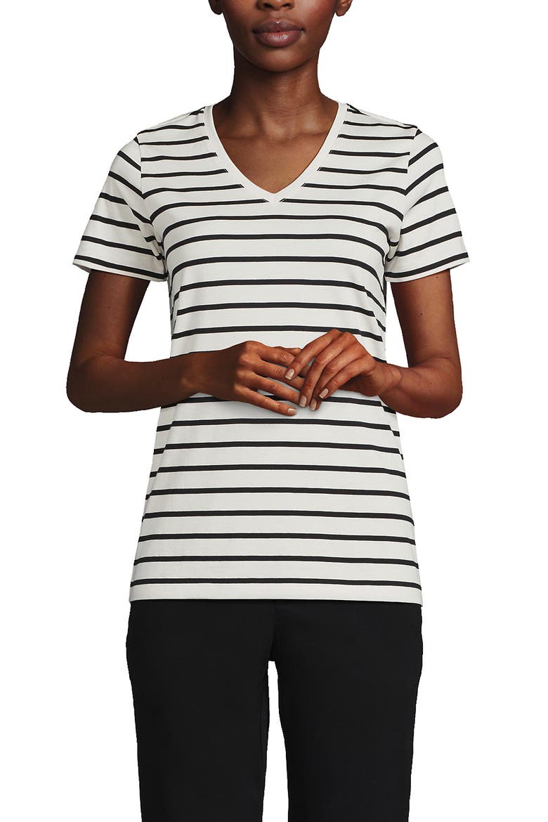 Supima Cotton V-neck T-Shirt, Main, color, Ivory/Black Breton Stripe