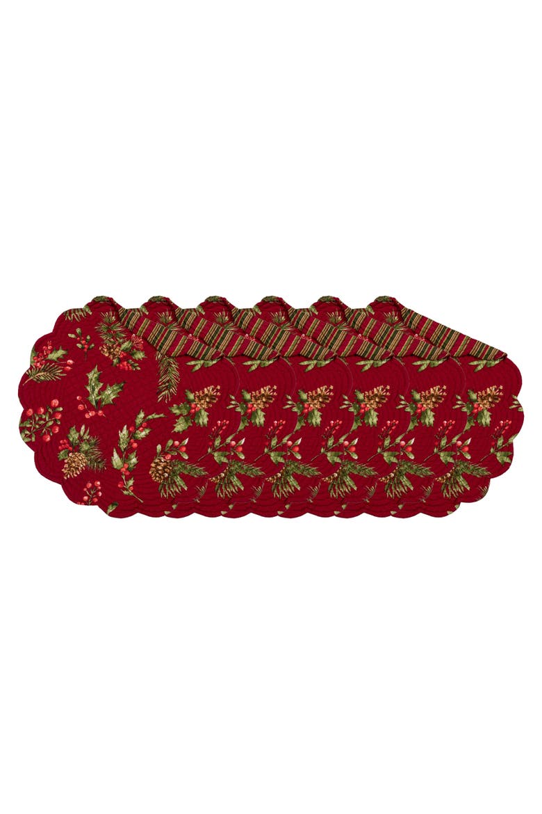 Maureen Floral Reversible Round Set of 6 Placemats17", Main, color, Red