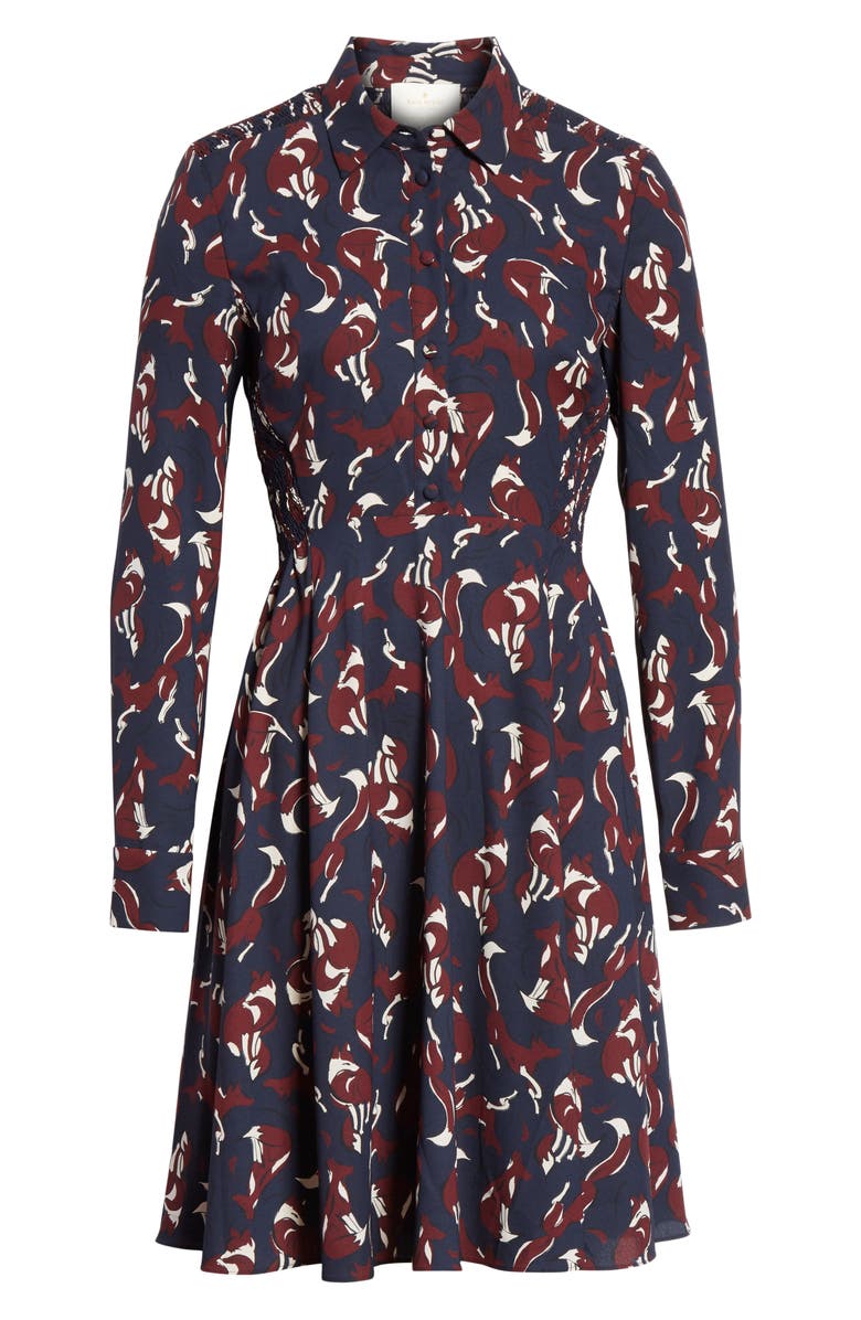 ZDNU KATE SPADE kate spade new york foxes smocked shirtdress, Alternate, color, 