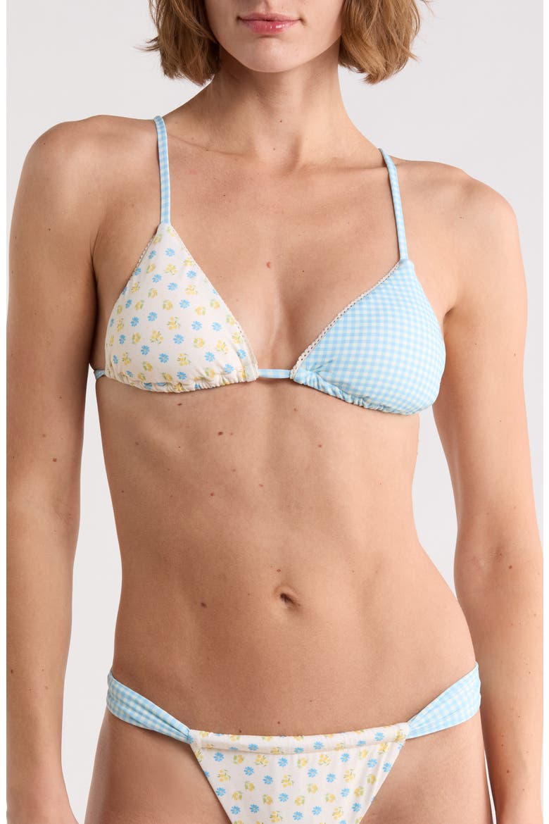 Emilia Triangle Bikini Top, Main, color, MEADOW/ BLUE GINGHAM