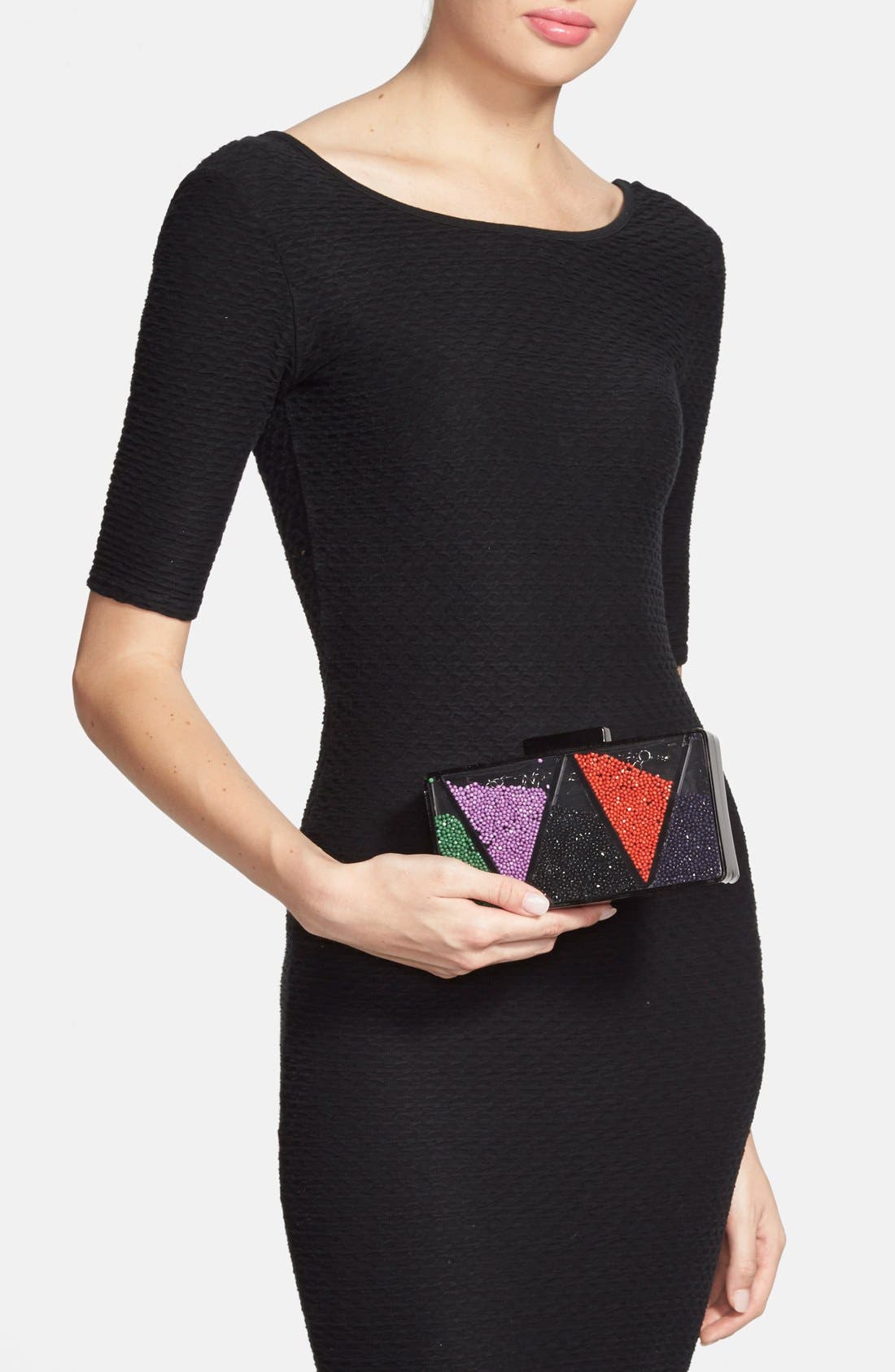 SR Squared by Sondra Roberts Lucite® Loose Bead Clutch, Alternate, color, BLACK MULTI