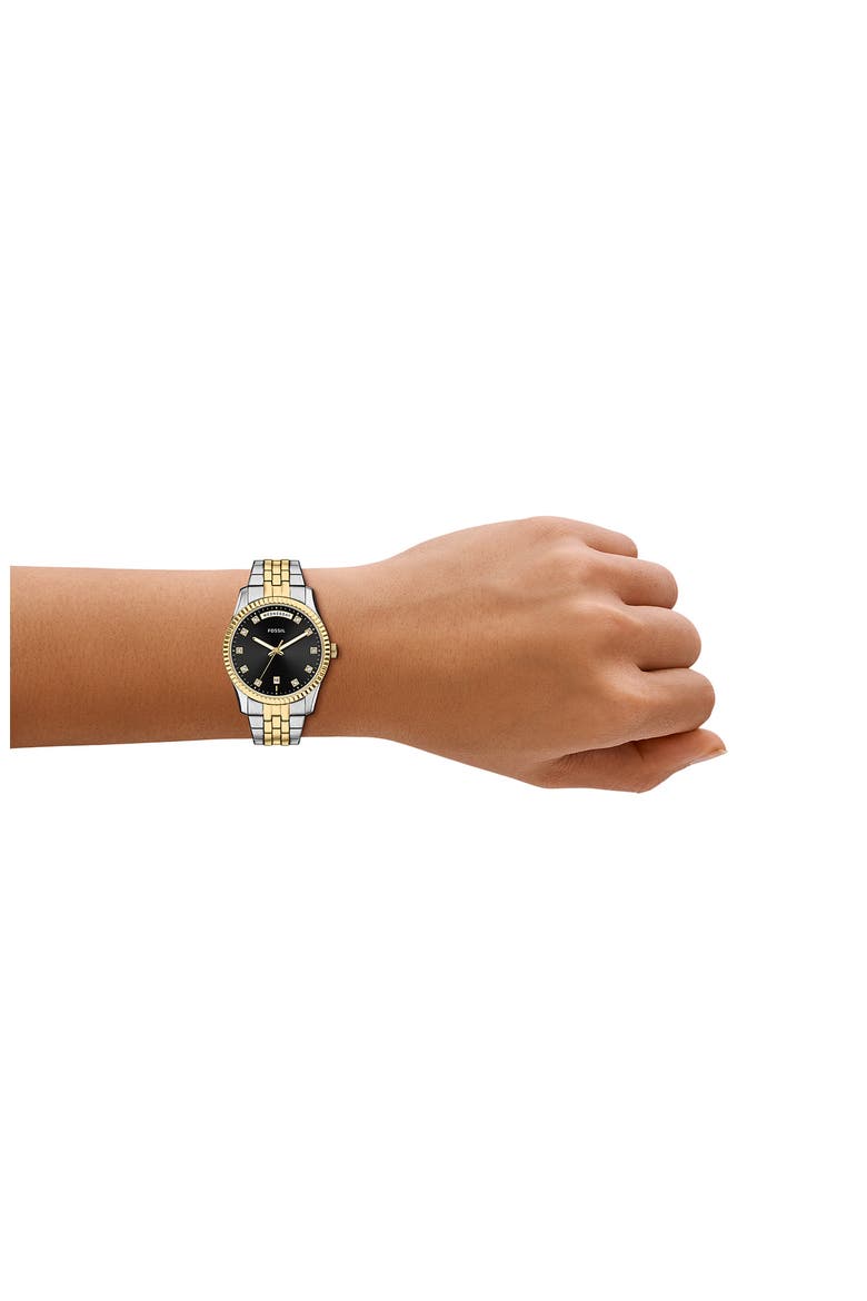 Scarlette Crystal Marker Bracelet Watch, 34mm, Alternate, color, BLACK/ TWO TONE