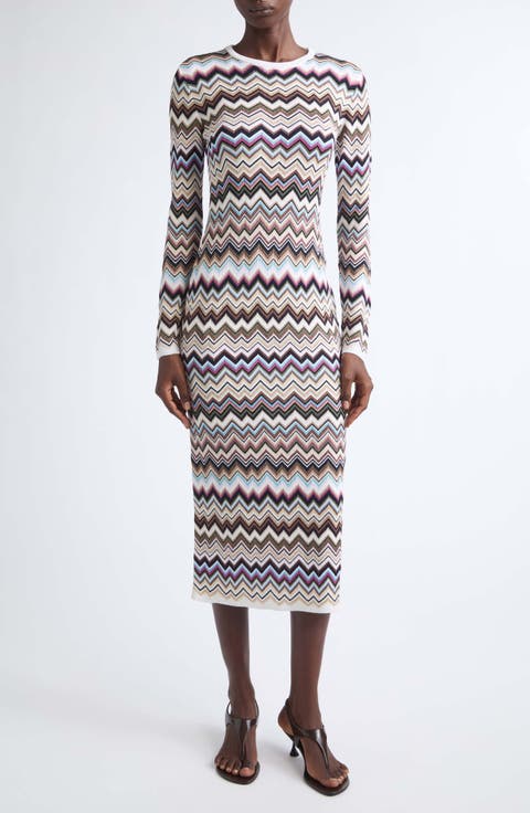 Zigzag Long Sleeve Maxi Dress