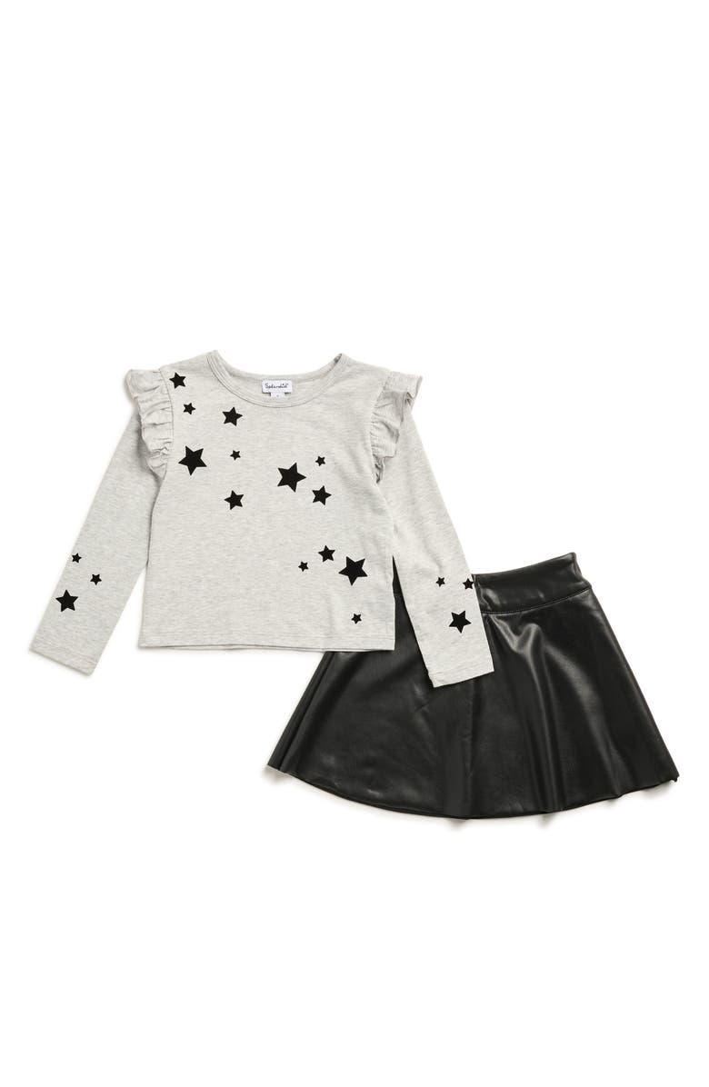 Splendid Kids' Velvet Star Long Sleeve Top & Skirt Set, Main, color, Heather Grey