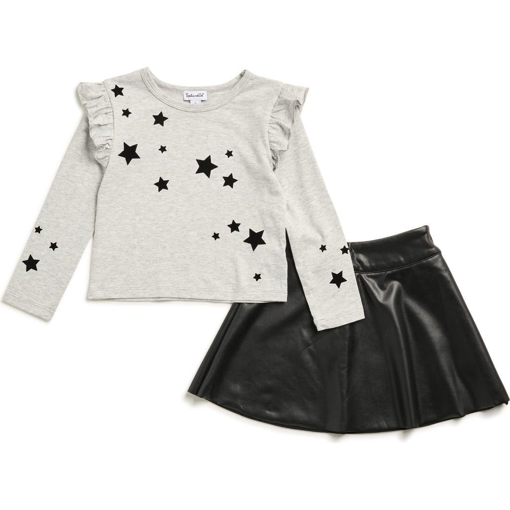 Splendid Kids' Velvet Star Long Sleeve Top & Skirt Set In Gray