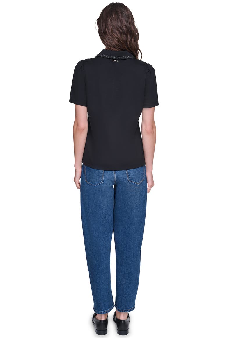 Metallic Trim Short Sleeve Knit Top, Alternate, color, BLACK