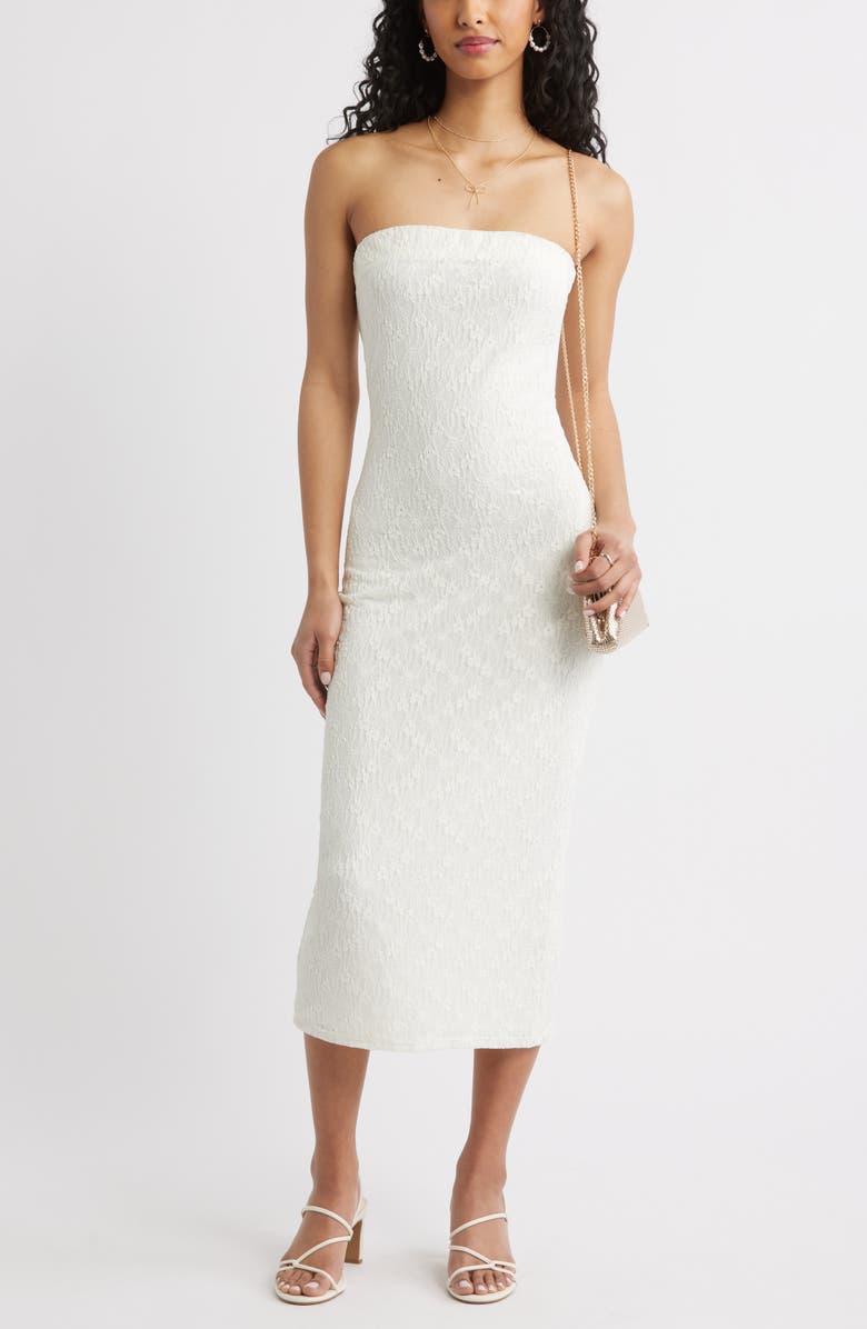 BP. Floral Lace Body-Con Midi Dress, Main, color, Ivory