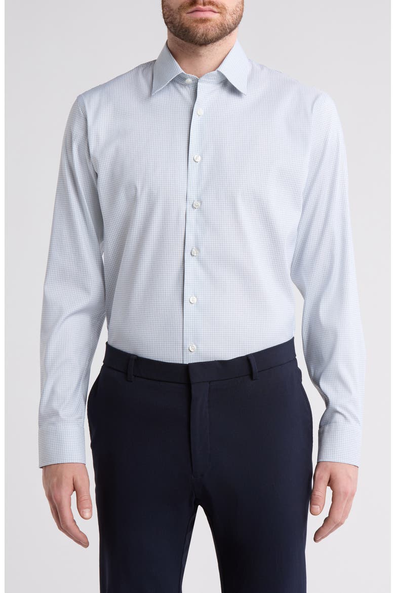 Trim Fit Check Premium Performance Dress Shirt, Main, color, BLUE GHOST GRID