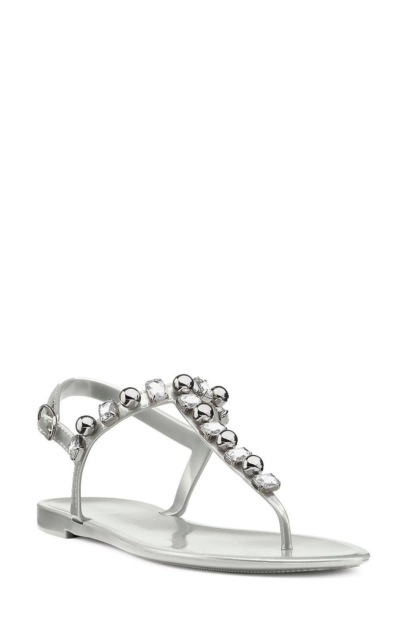 Goldie Crystal Jelly Sandal, Main, color, SILVER