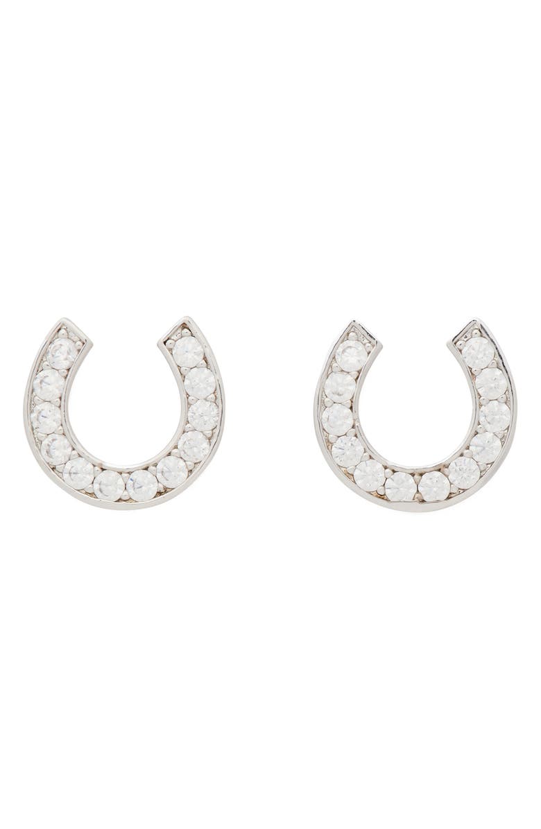 Kate Spade New York cubic zirconia horseshoe stud earrings, Alternate, color, Clear/ Silver.