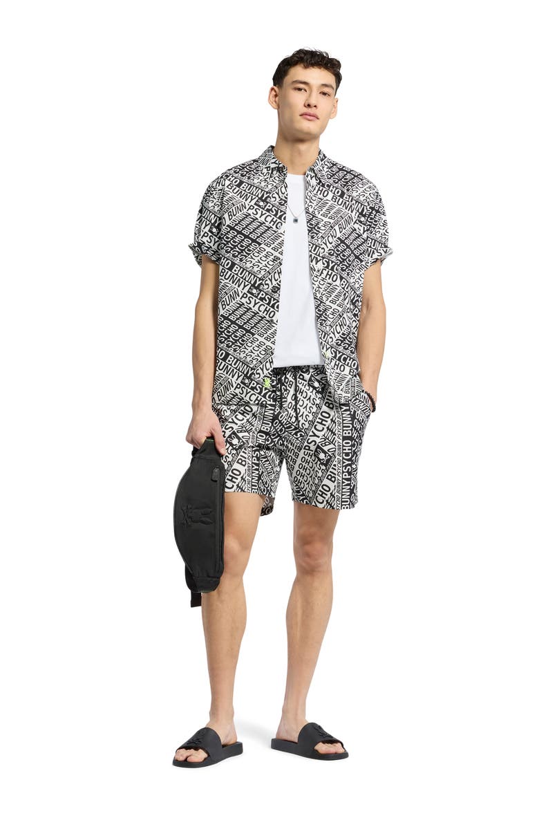 Psycho Bunny Capri Stretch Poplin Button-Up Shirt, Alternate, color, Black