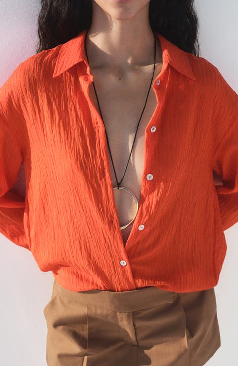 Oversize Crinkled Effect Button-Up Shirt