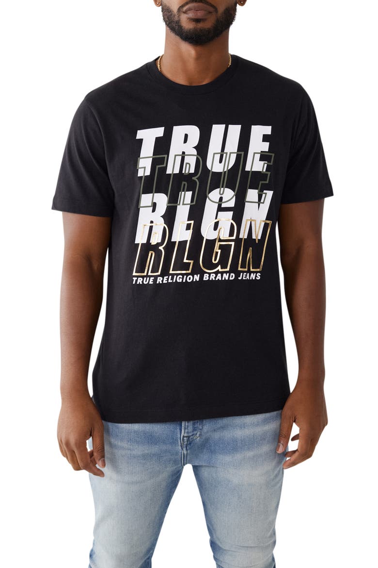 Stacked Logo Cotton Graphic Tee, Main, color, JET BLACK