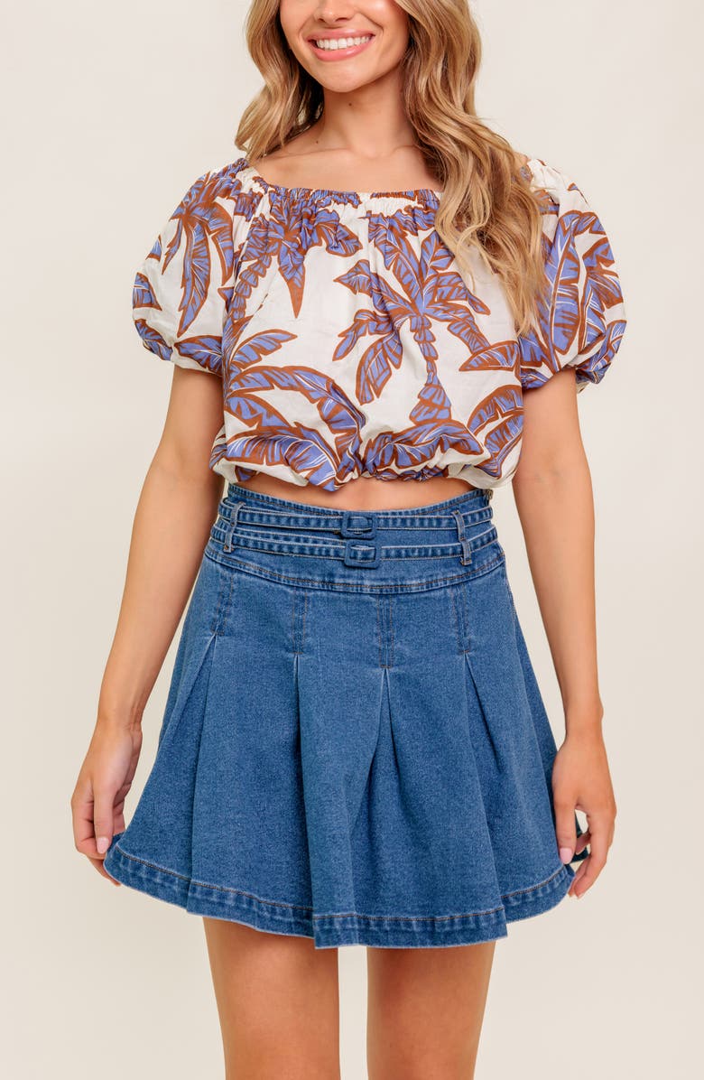 FLYING TOMATO Puff Sleeve Woven Top, Alternate, color, White/ Blue