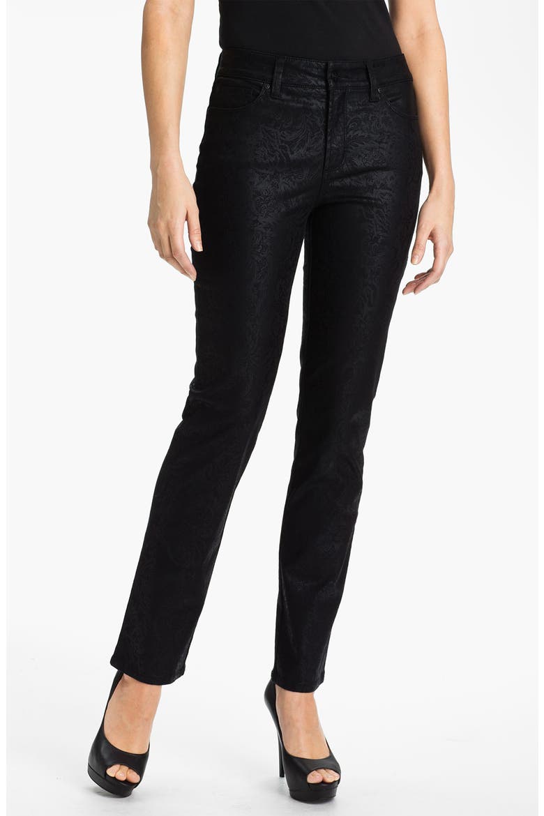 'Sheri - Metallic Gilded Lily' Twill Skinny Jeans, Main, color, BLACK
