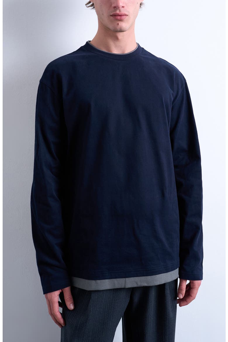 Layered Long Sleeve T-Shirt, Main, color, NAVY