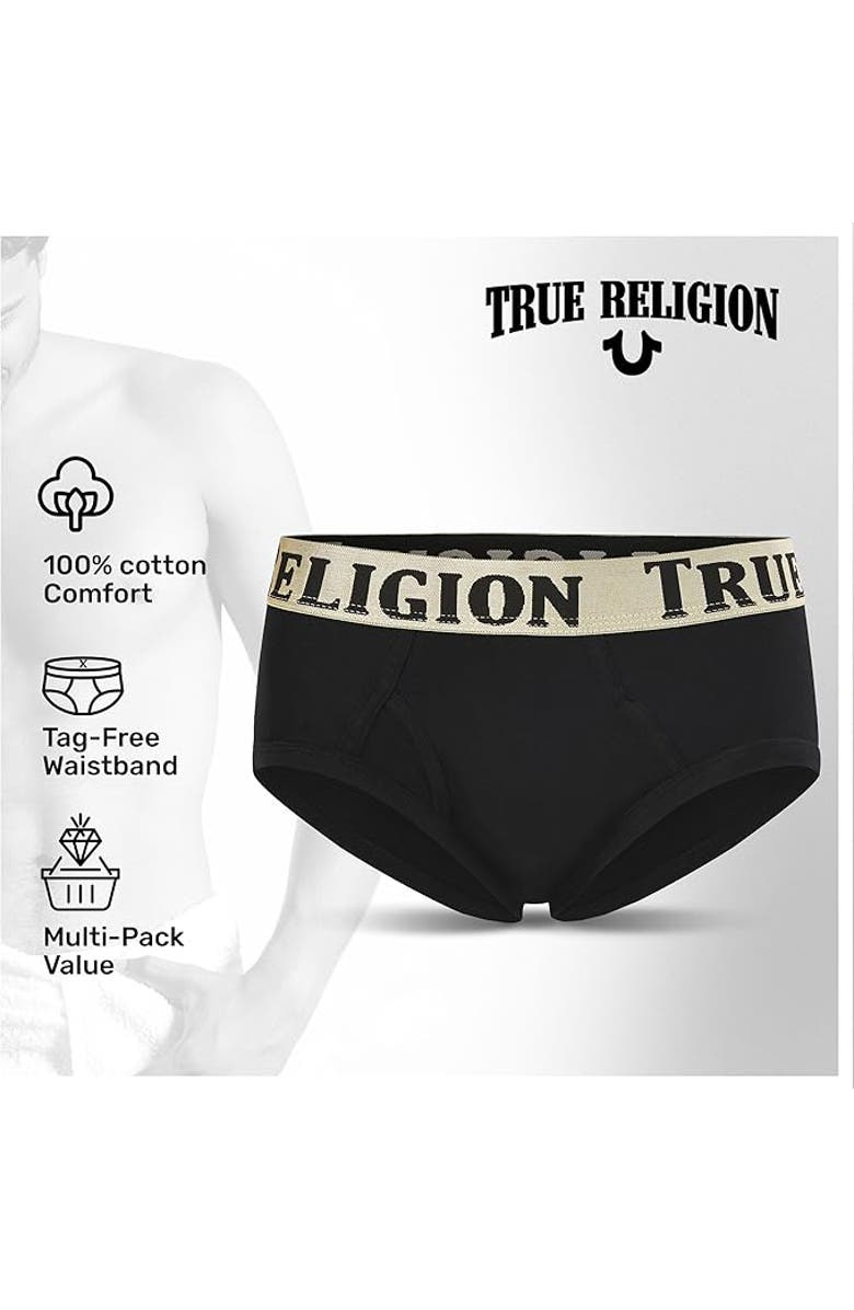 True Religion Briefs Soft Cotton Underwear Pack of 5, Alternate, color, Black