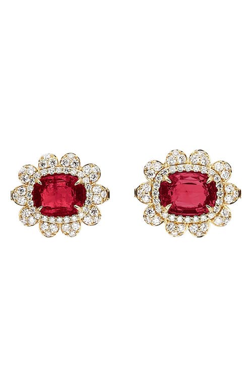 Goshwara G-one Garnet & Diamond Stud Earrings In Gold